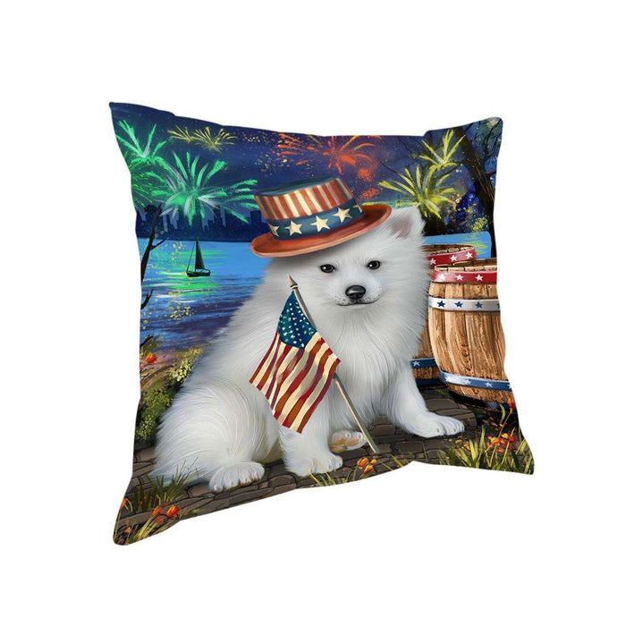 4th of July Independence Day Fireworks American Eskimo Dog at the Lake Pillow PIL59692