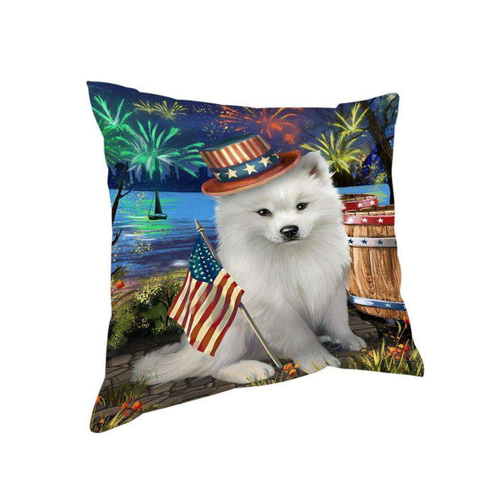 4th of July Independence Day Fireworks American Eskimo Dog at the Lake Pillow PIL59696