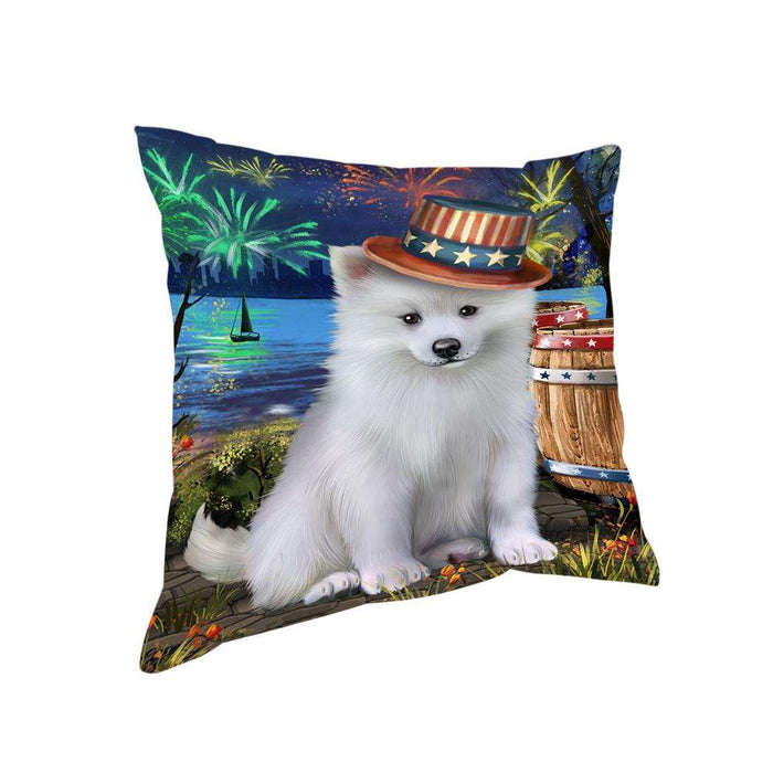 4th of July Independence Day Fireworks American Eskimo Dog at the Lake Pillow PIL59700