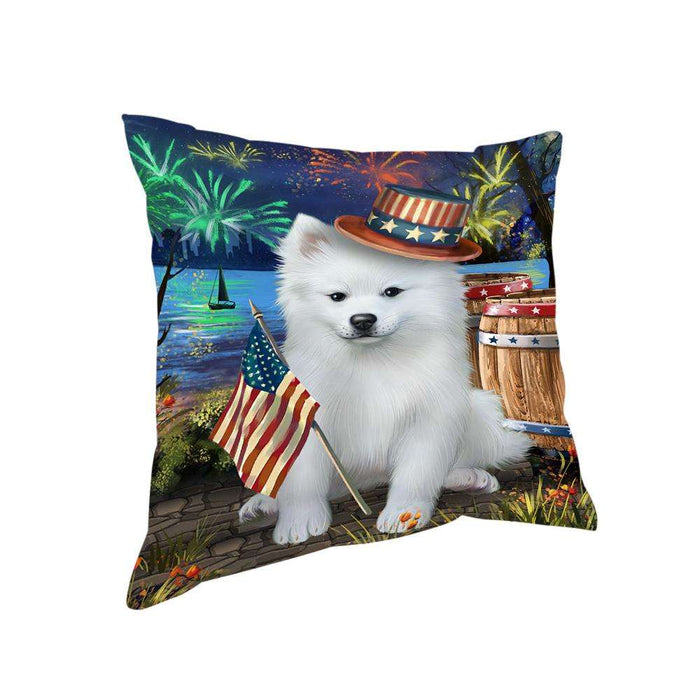 4th of July Independence Day Fireworks American Eskimo Dog at the Lake Pillow PIL59704