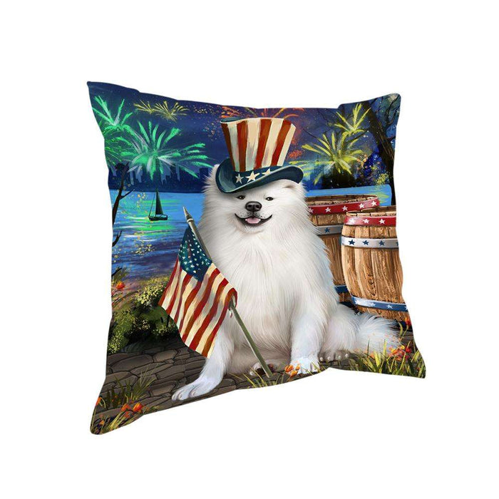 4th of July Independence Day Fireworks American Eskimo Dog at the Lake Pillow PIL59708