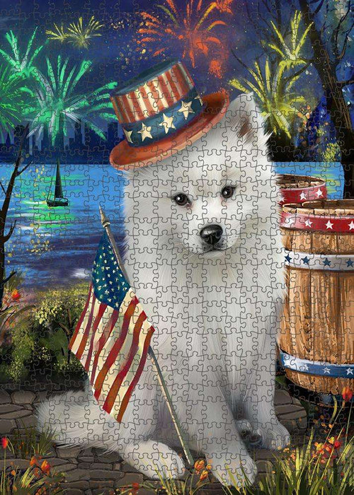 4th of July Independence Day Fireworks American Eskimo Dog at the Lake Puzzle  PUZL56586