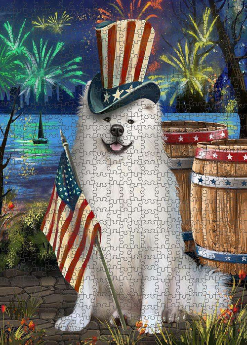 4th of July Independence Day Fireworks American Eskimo Dog at the Lake Puzzle with Photo Tin PUZL56595