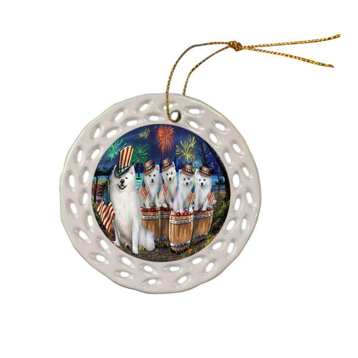 4th of July Independence Day Fireworks American Eskimos at the Lake Ceramic Doily Ornament DPOR51006