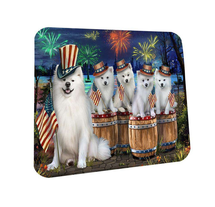 4th of July Independence Day Fireworks American Eskimos at the Lake Coasters Set of 4 CST50965