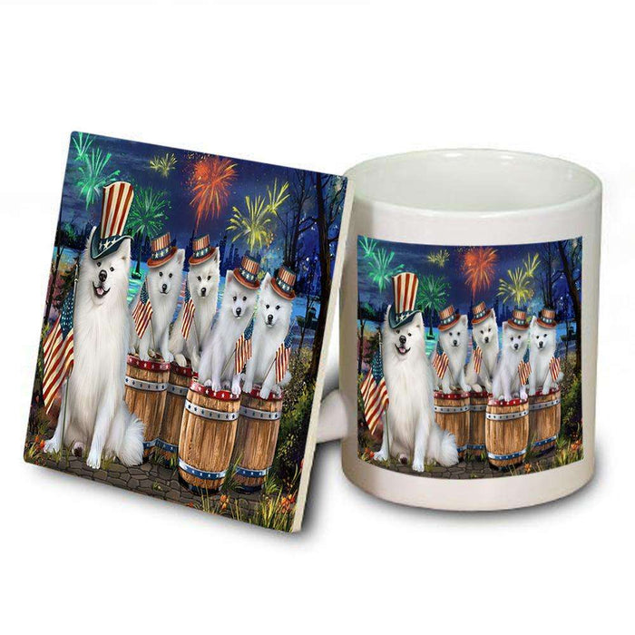 4th of July Independence Day Fireworks American Eskimos at the Lake Mug and Coaster Set MUC50998