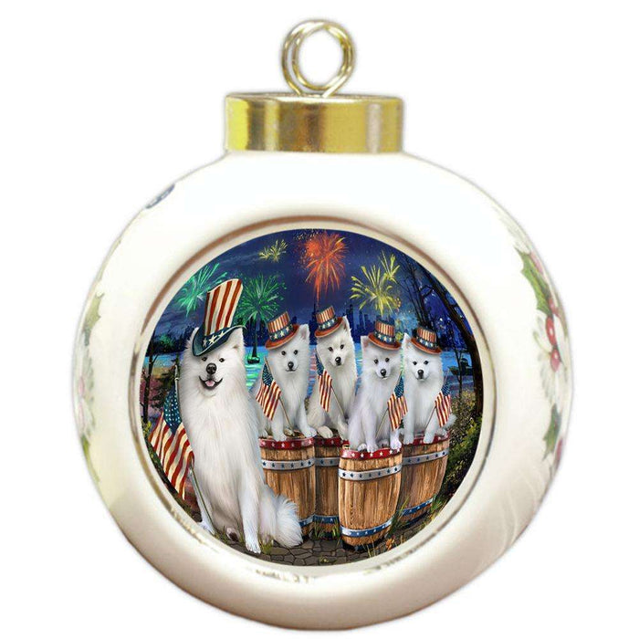 4th of July Independence Day Fireworks American Eskimos at the Lake Round Ball Christmas Ornament RBPOR51006