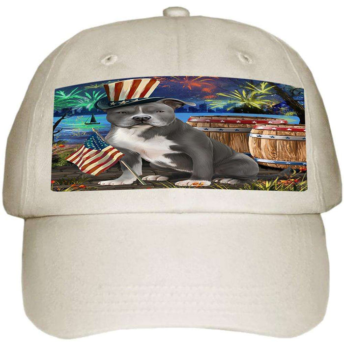 4th of July Independence Day Fireworks American Staffordshire Terrier Dog at the Lake Ball Hat Cap HAT56952