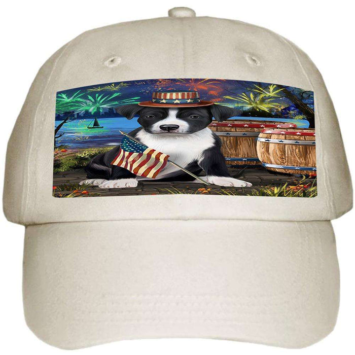 4th of July Independence Day Fireworks American Staffordshire Terrier Dog at the Lake Ball Hat Cap HAT56955