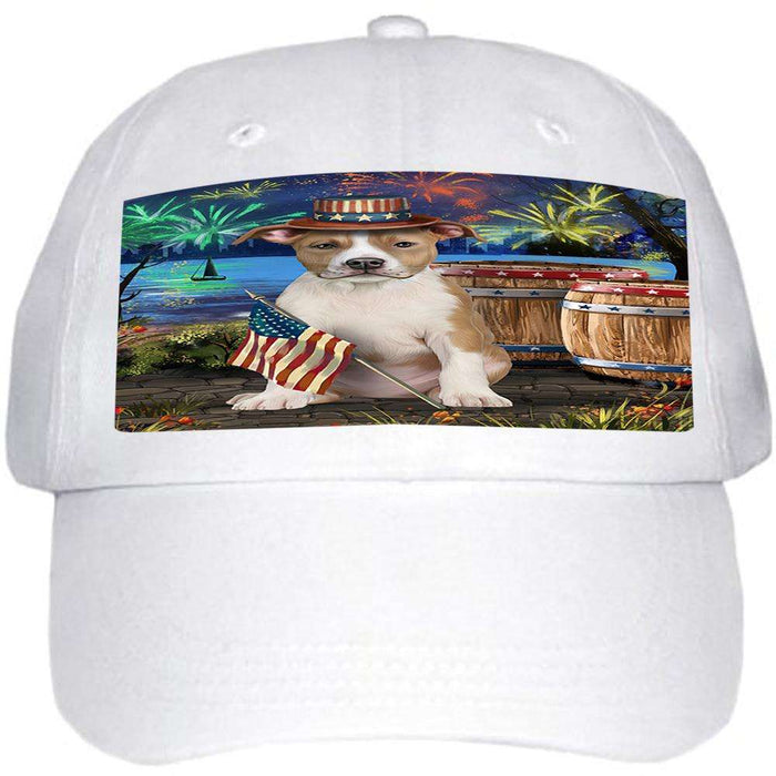 4th of July Independence Day Fireworks American Staffordshire Terrier Dog at the Lake Ball Hat Cap HAT56958