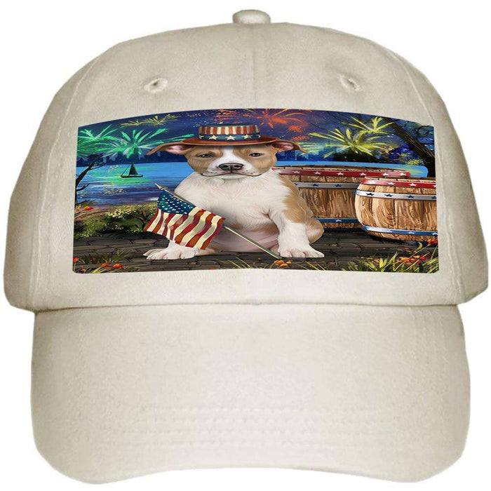 4th of July Independence Day Fireworks American Staffordshire Terrier Dog at the Lake Ball Hat Cap HAT56958