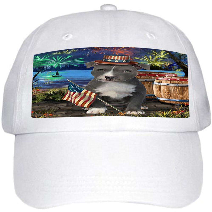 4th of July Independence Day Fireworks American Staffordshire Terrier Dog at the Lake Ball Hat Cap HAT56961