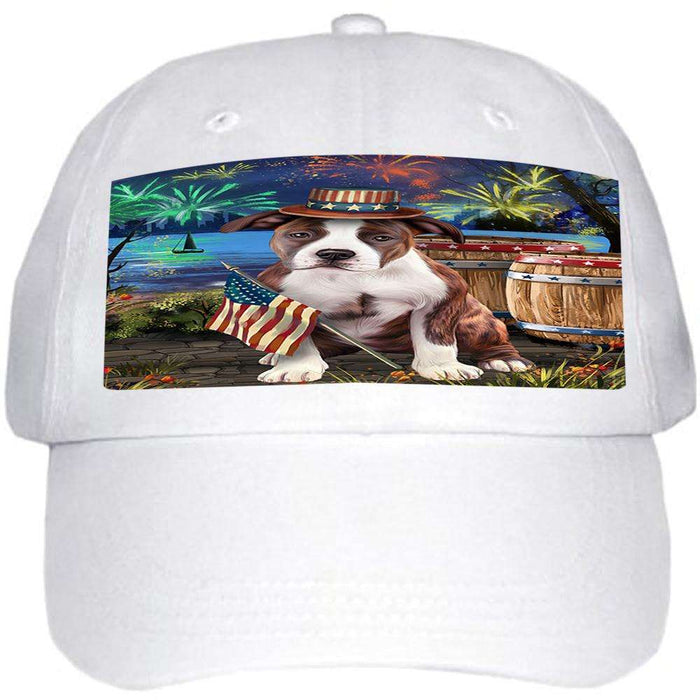 4th of July Independence Day Fireworks American Staffordshire Terrier Dog at the Lake Ball Hat Cap HAT56964