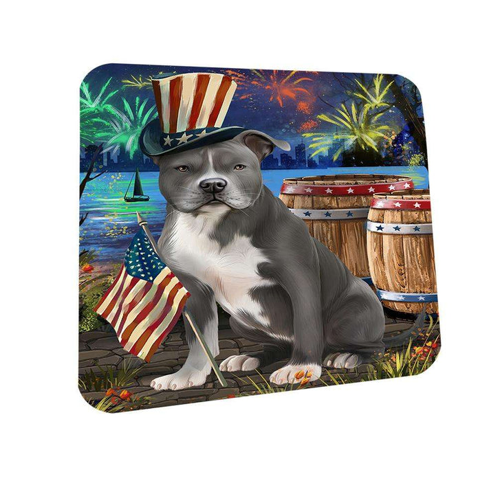 4th of July Independence Day Fireworks American Staffordshire Terrier Dog at the Lake Coasters Set of 4 CST51032