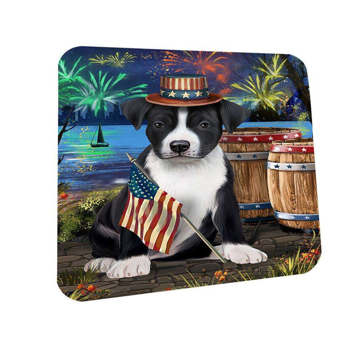 4th of July Independence Day Fireworks American Staffordshire Terrier Dog at the Lake Coasters Set of 4 CST51033