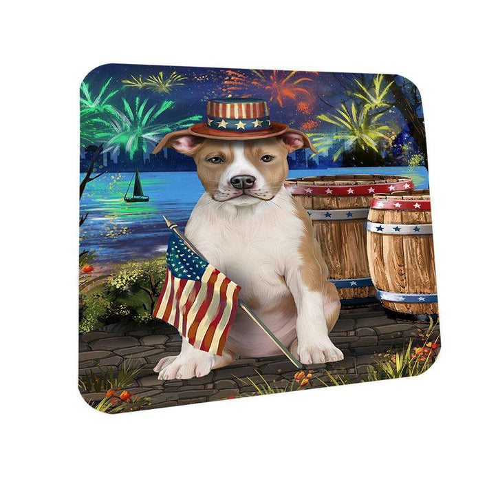 4th of July Independence Day Fireworks American Staffordshire Terrier Dog at the Lake Coasters Set of 4 CST51034