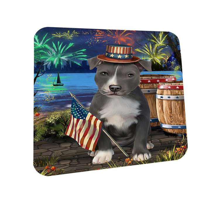 4th of July Independence Day Fireworks American Staffordshire Terrier Dog at the Lake Coasters Set of 4 CST51035