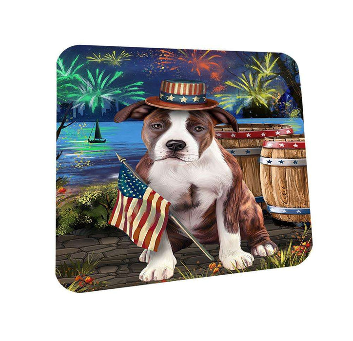 4th of July Independence Day Fireworks American Staffordshire Terrier Dog at the Lake Coasters Set of 4 CST51036