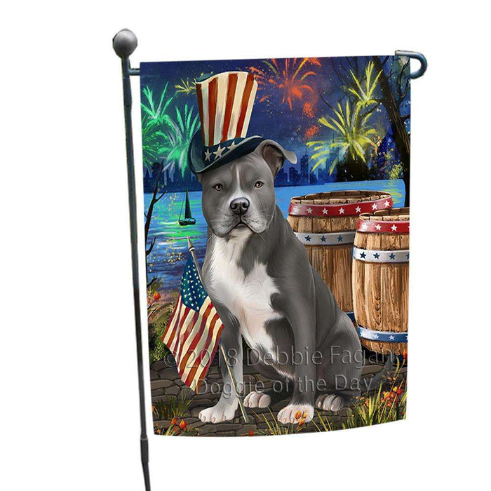 4th of July Independence Day Fireworks American Staffordshire Terrier Dog at the Lake Garden Flag GFLG50995