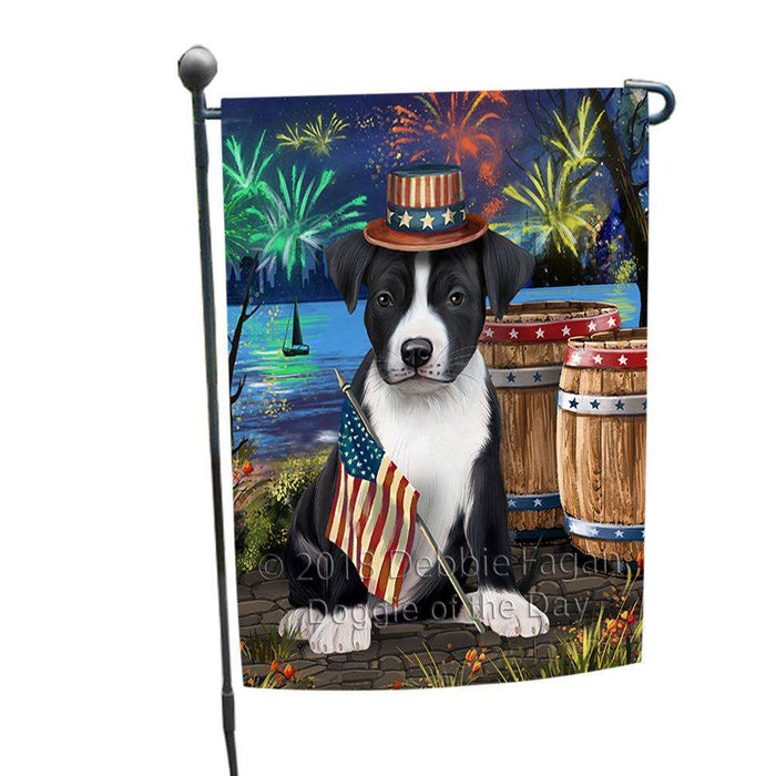 4th of July Independence Day Fireworks American Staffordshire Terrier Dog at the Lake Garden Flag GFLG50996