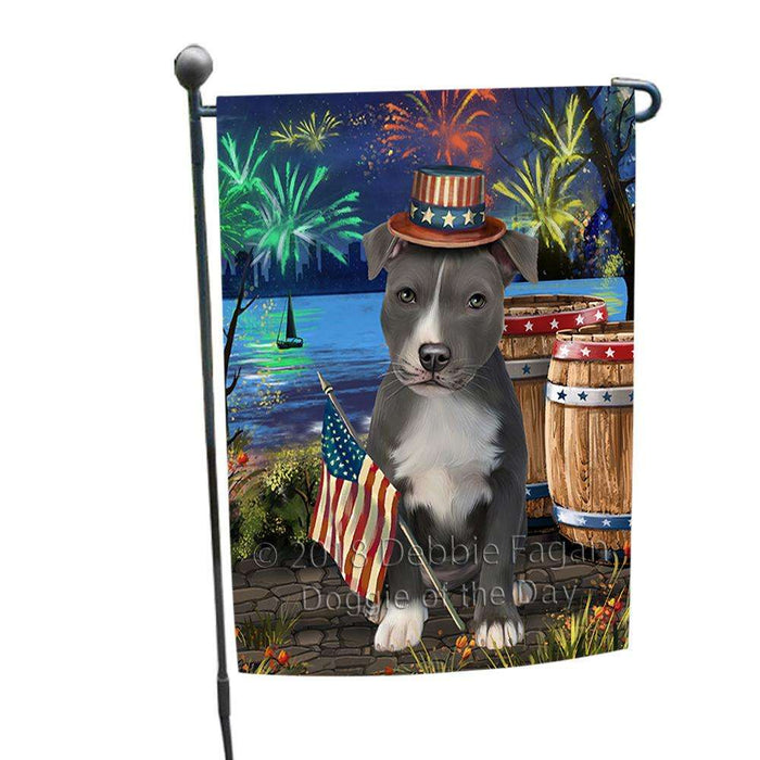 4th of July Independence Day Fireworks American Staffordshire Terrier Dog at the Lake Garden Flag GFLG50998