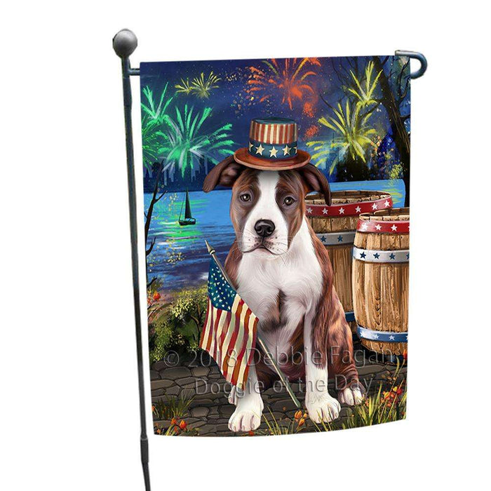 4th of July Independence Day Fireworks American Staffordshire Terrier Dog at the Lake Garden Flag GFLG50999