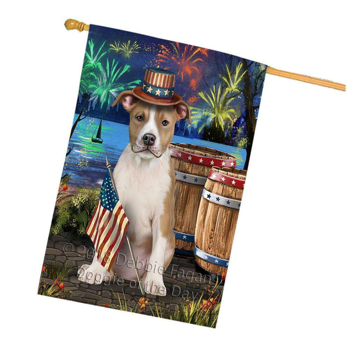 4th of July Independence Day Fireworks American Staffordshire Terrier Dog at the Lake House Flag FLG51133