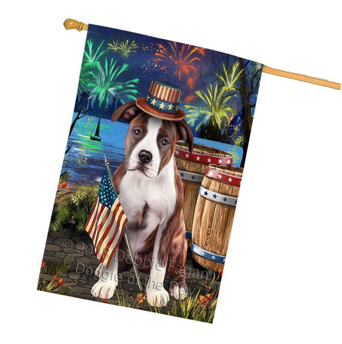 4th of July Independence Day Fireworks American Staffordshire Terrier Dog at the Lake House Flag FLG51135