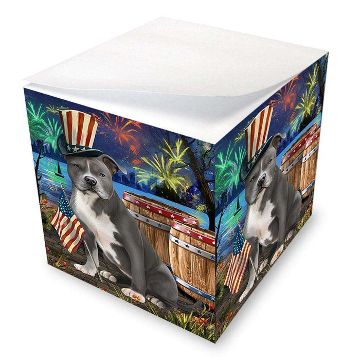 4th of July Independence Day Fireworks American Staffordshire Terrier Dog at the Lake Note Cube NOC51073