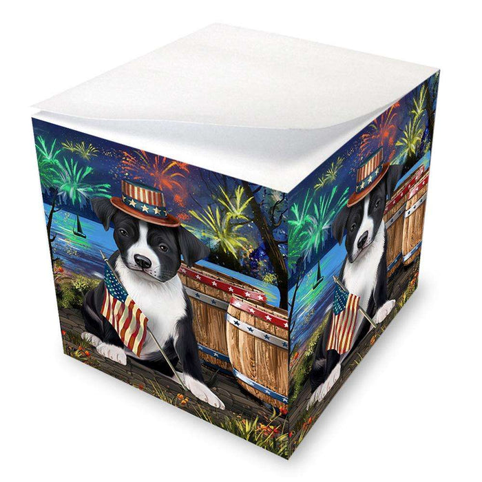 4th of July Independence Day Fireworks American Staffordshire Terrier Dog at the Lake Note Cube NOC51074