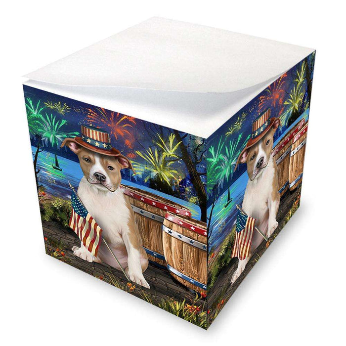 4th of July Independence Day Fireworks American Staffordshire Terrier Dog at the Lake Note Cube NOC51075