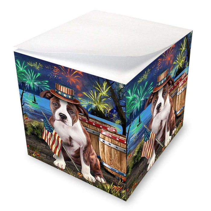 4th of July Independence Day Fireworks American Staffordshire Terrier Dog at the Lake Note Cube NOC51077
