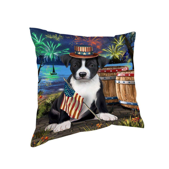 4th of July Independence Day Fireworks American Staffordshire Terrier Dog at the Lake Pillow PIL60360
