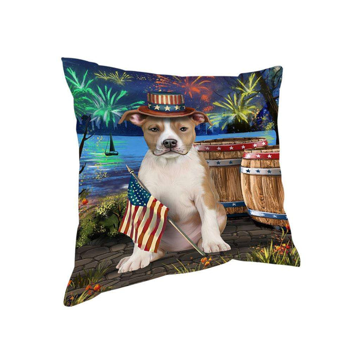 4th of July Independence Day Fireworks American Staffordshire Terrier Dog at the Lake Pillow PIL60364