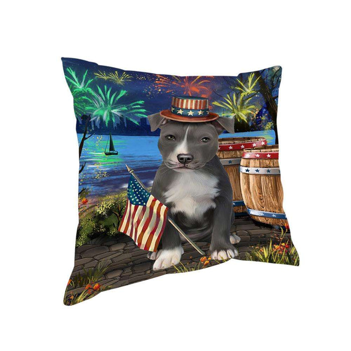 4th of July Independence Day Fireworks American Staffordshire Terrier Dog at the Lake Pillow PIL60368