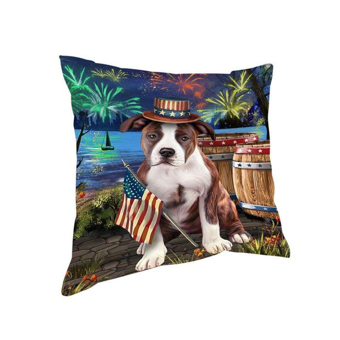 4th of July Independence Day Fireworks American Staffordshire Terrier Dog at the Lake Pillow PIL60372