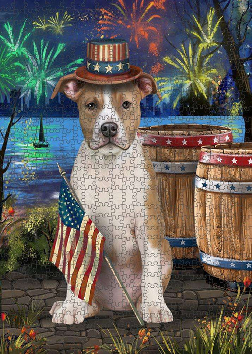 4th of July Independence Day Fireworks American Staffordshire Terrier Dog at the Lake Puzzle with Photo Tin PUZL57087