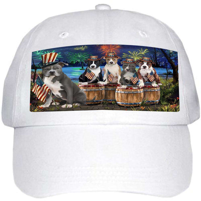 4th of July Independence Day Fireworks American Staffordshire Terriers at the Lake Ball Hat Cap HAT56754