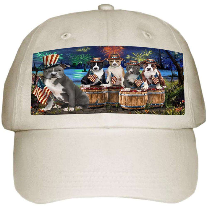 4th of July Independence Day Fireworks American Staffordshire Terriers at the Lake Ball Hat Cap HAT56754