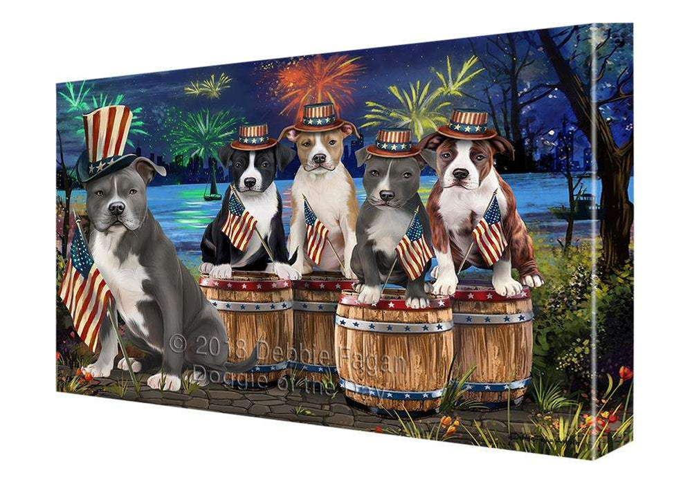 4th of July Independence Day Fireworks American Staffordshire Terriers at the Lake Canvas Print Wall Art Décor CVS75653