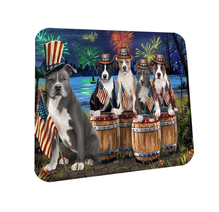 4th of July Independence Day Fireworks American Staffordshire Terriers at the Lake Coasters Set of 4 CST50966
