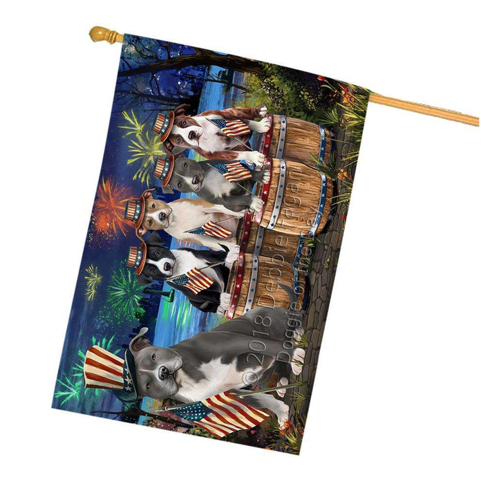 4th of July Independence Day Fireworks American Staffordshire Terriers at the Lake House Flag FLG51065