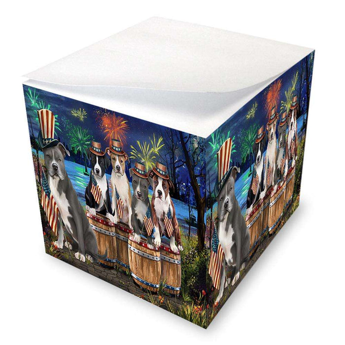 4th of July Independence Day Fireworks American Staffordshire Terriers at the Lake Note Cube NOC51007