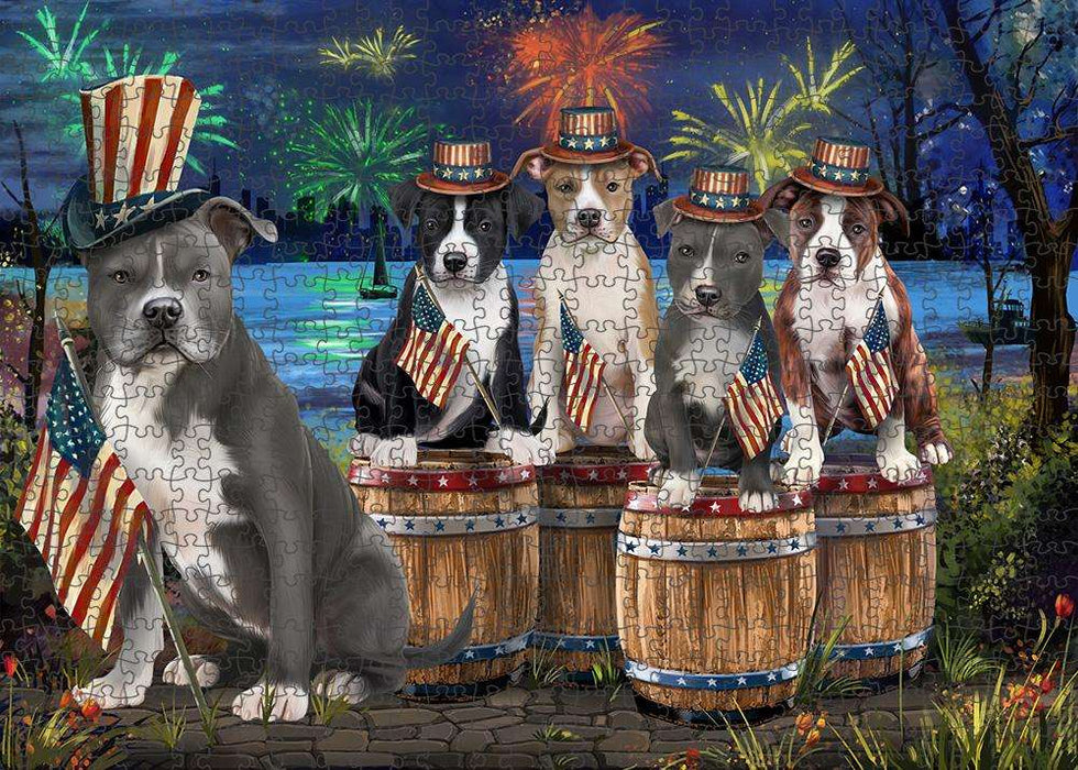 4th of July Independence Day Fireworks American Staffordshire Terriers at the Lake Puzzle with Photo Tin PUZL56883