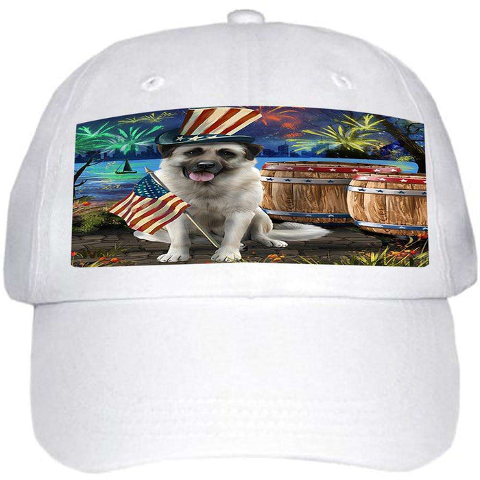 4th of July Independence Day Fireworks Anatolian Shepherd Dog at the Lake Ball Hat Cap HAT56967