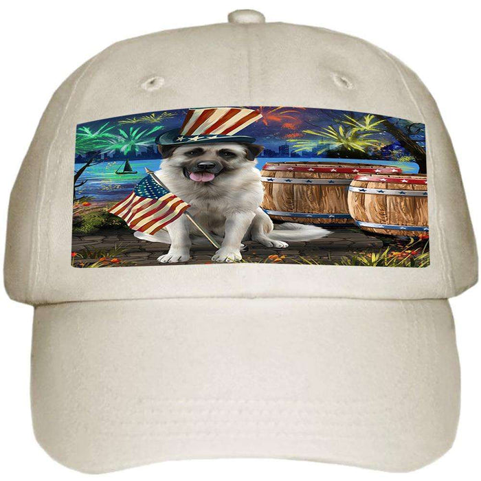 4th of July Independence Day Fireworks Anatolian Shepherd Dog at the Lake Ball Hat Cap HAT56967