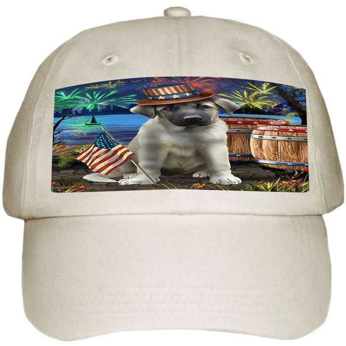 4th of July Independence Day Fireworks Anatolian Shepherd Dog at the Lake Ball Hat Cap HAT56973