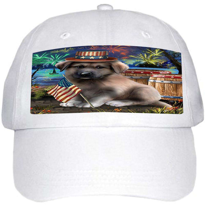 4th of July Independence Day Fireworks Anatolian Shepherd Dog at the Lake Ball Hat Cap HAT56976