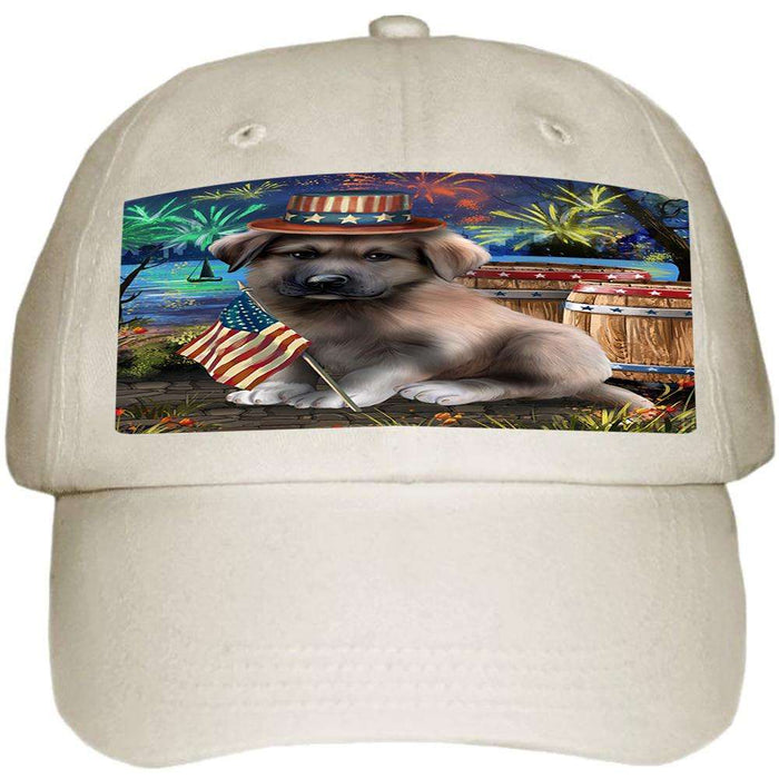 4th of July Independence Day Fireworks Anatolian Shepherd Dog at the Lake Ball Hat Cap HAT56976