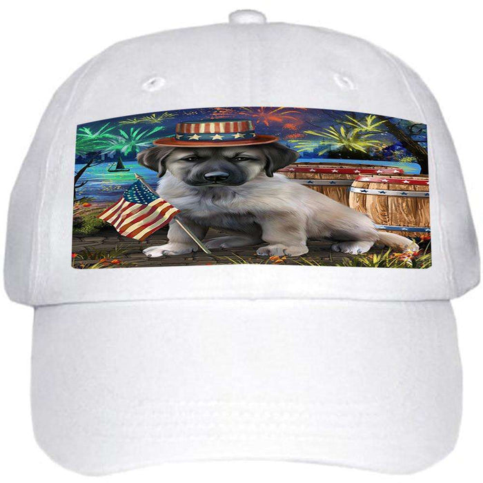 4th of July Independence Day Fireworks Anatolian Shepherd Dog at the Lake Ball Hat Cap HAT56979